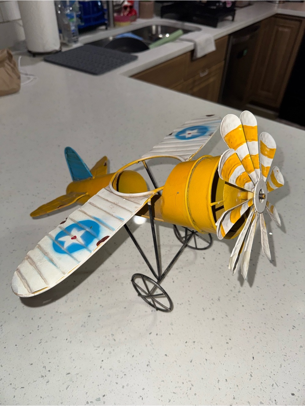 Yellow & White Decorative Toy Airplane for Kids
